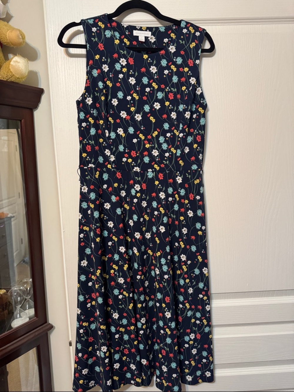 Charter Club Navy Floral Tie-Waist Midi Dress